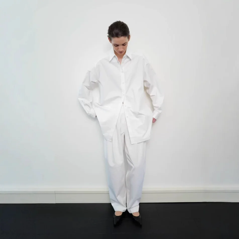 Moondal  Vintage Folded Loose Casual Pants Women's Wide Leg Cotton Trousers Autumn Winter Simple White Leisure Pants