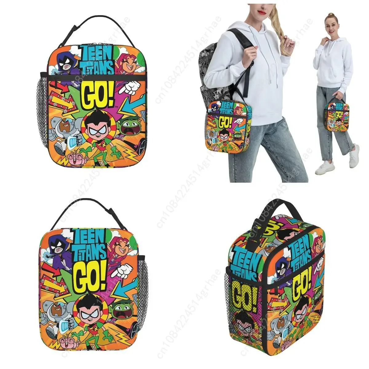 Torby termiczne na lunch dla nastolatków z motywem anime i mangi Teen Titans Go, izolowane, przenośne torby na jedzenie, termiczne pojemniki na lunch.