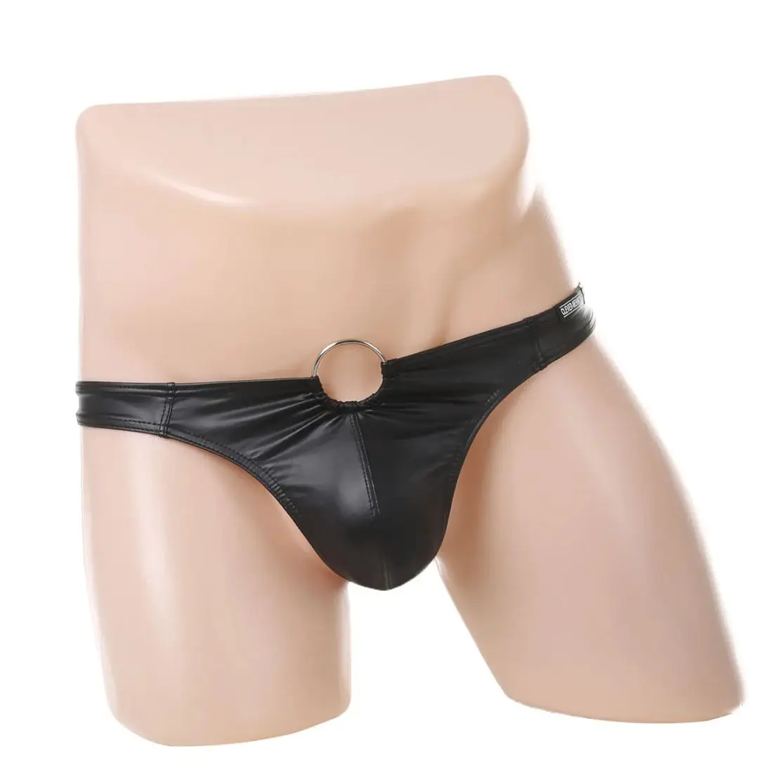 

Men Faux Leather Thong Underwear Ring Decoration Stage Show Underpants Low Rise T-back Thongs Sexy Briefs Man Pouch Bikini