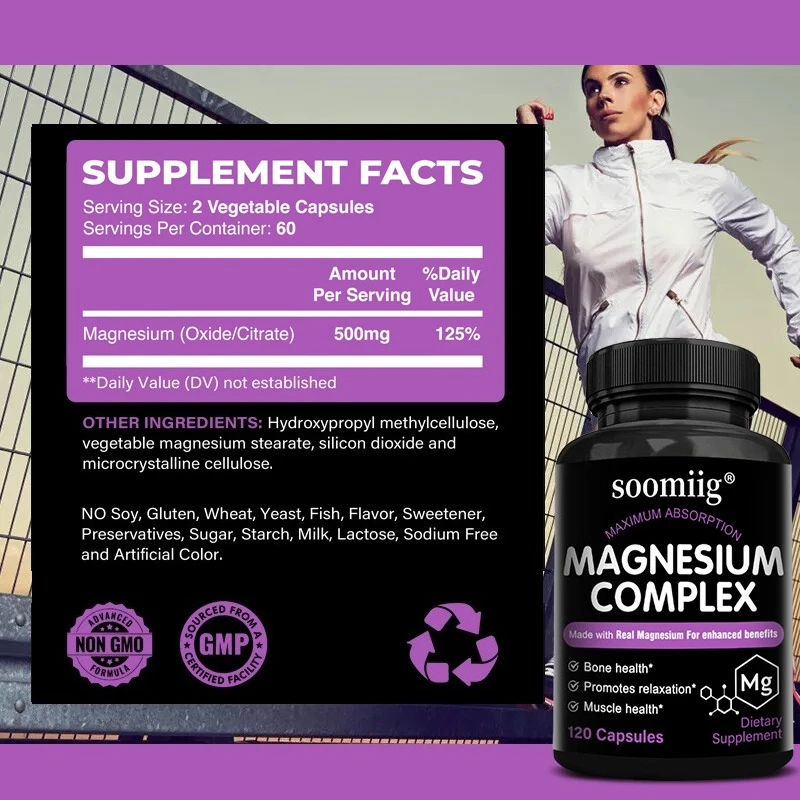 

Magnesium Complexes Health Care Vitamins & Supplements 120 Capsules for Nerve Muscle Energy Support and Improved Sleep Quality
