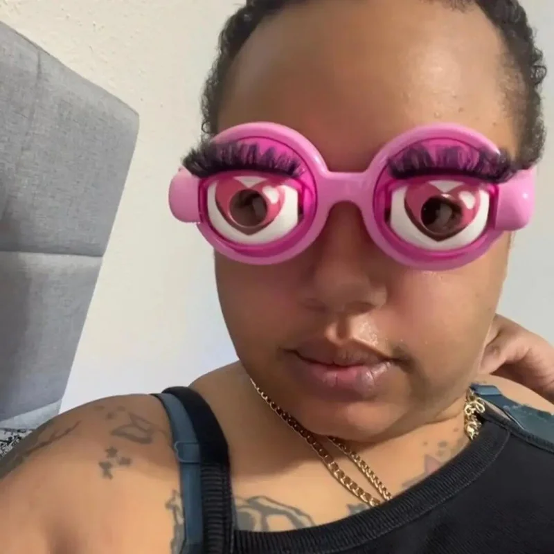Crazy glasses with blinking eyes, heart-shaped frames, funny big eyes, photo phone accessory