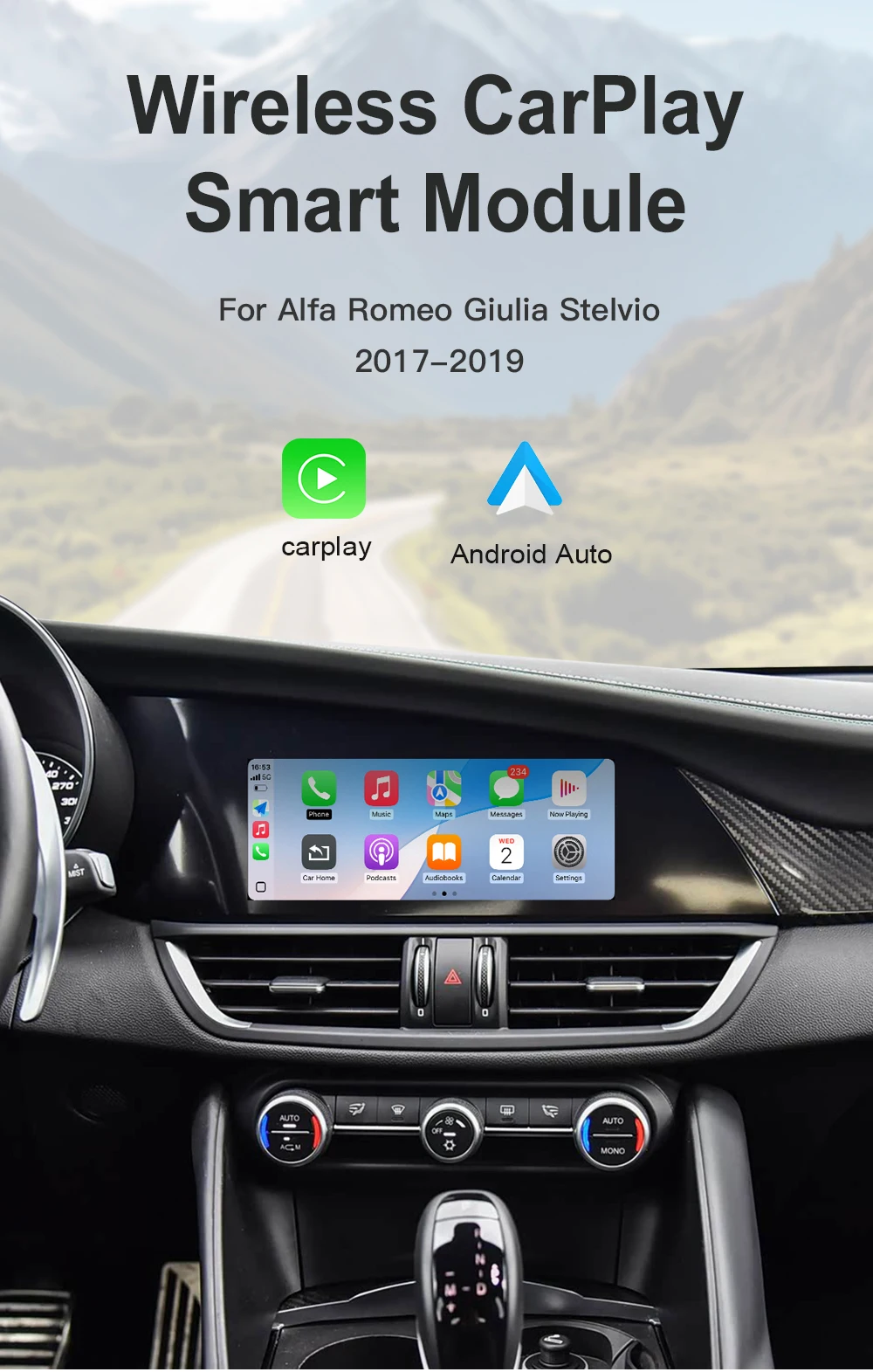 Kabelloses CarPlay für Alfa Romeo Stelvio & Giulia 2017-2019 mit Navigations-Decoder-Box, Navigationsfunktionen, BT und Android Auto – Detail 2