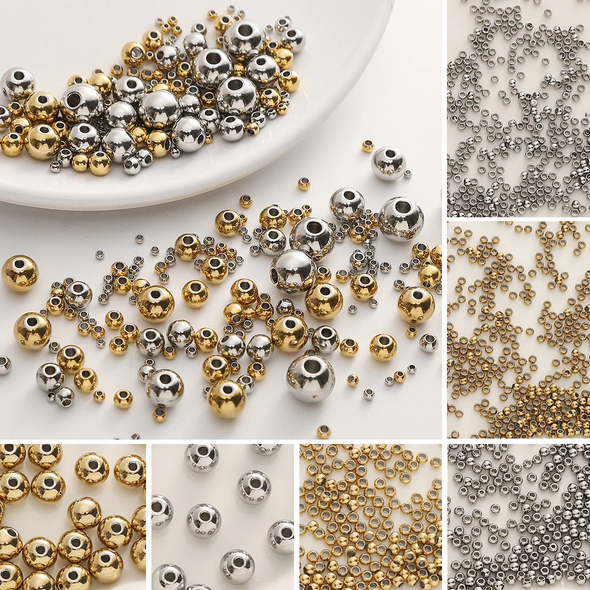

2mm-8mm Metal Stainless Steel Beads for DIY Bracelet Necklace Jewelry Making Loose Spacer Beads Ball Hole 1-2mm Components