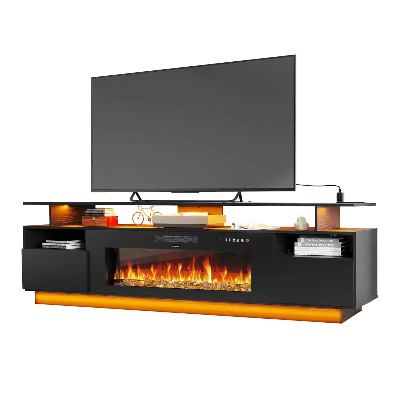 

70" Fireplace TV Stand with 36" Electric Fireplace Entertainment Center with Charging Station and LED Light Console Table for Te