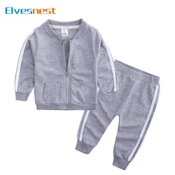 Spring Autumn Baby Boys Outfit Set Cotton Long Sleeve Zipper Tops Pants Fashion Solid Children Clothing Sets 1-4 Years