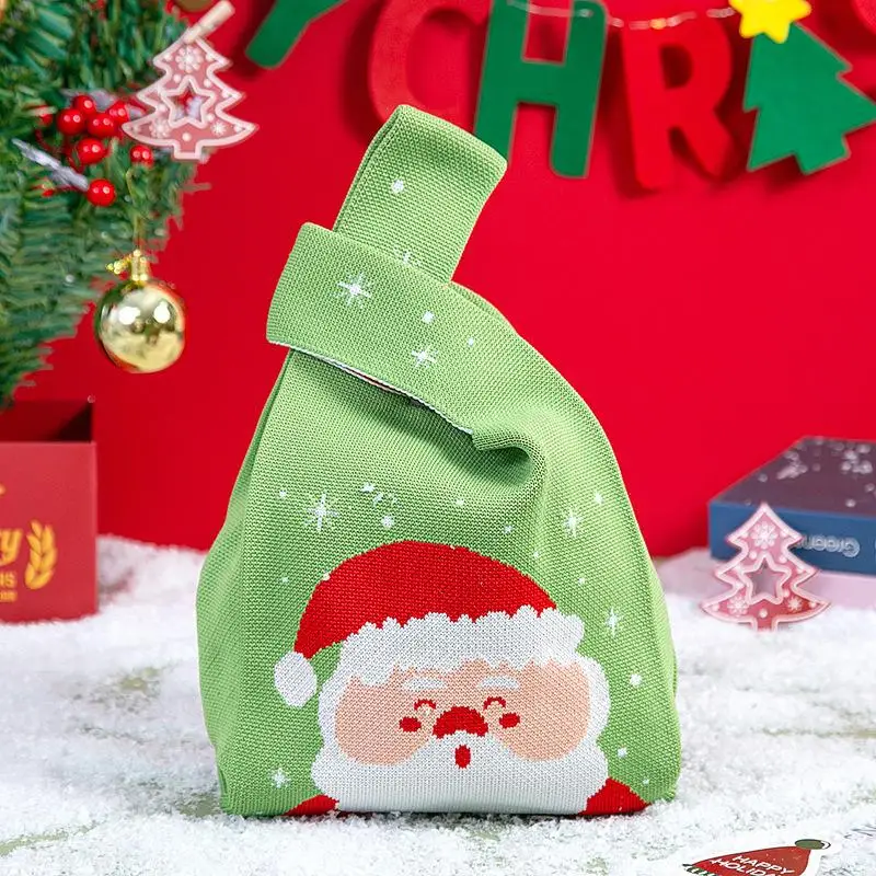 مهرجان عيد الميلاد محبوك شنطة هدايا يده كيس الحلوى المرأة عقدة صغيرة حقيبة الرسغ لطيف محبوك حمل حقيبة أكياس التسوق القابلة لإعادة الاستخدام #5