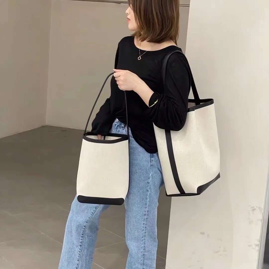 

Premium canvas tote large capacity fashion single shoulder contrasting color commuting lazy wind bucket bag