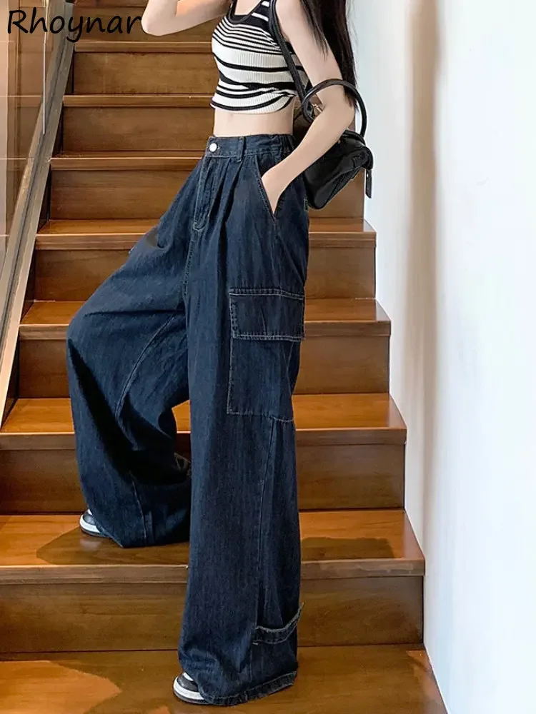 

Jeans Women Wide Leg Safari Style Loose Vintage Full Length Casual All-match High Waist Fashion Streetwear Korean Version Unisex