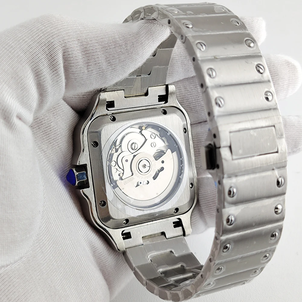 Men's Customized Square Watch Roman Numerals Stainless Steel Automatic Mechanical Non-Logos Timepiece