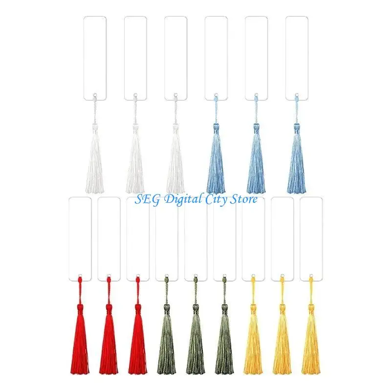 

U75B Прозрачные акриловые закладки с разноцветными кисточками Прямоугольные пустые закладки