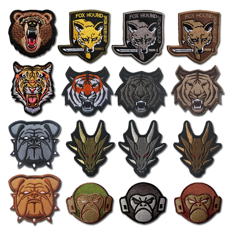 Parche táctico bordado lobo tigre oso con velcro para chaqueta - imagen 3