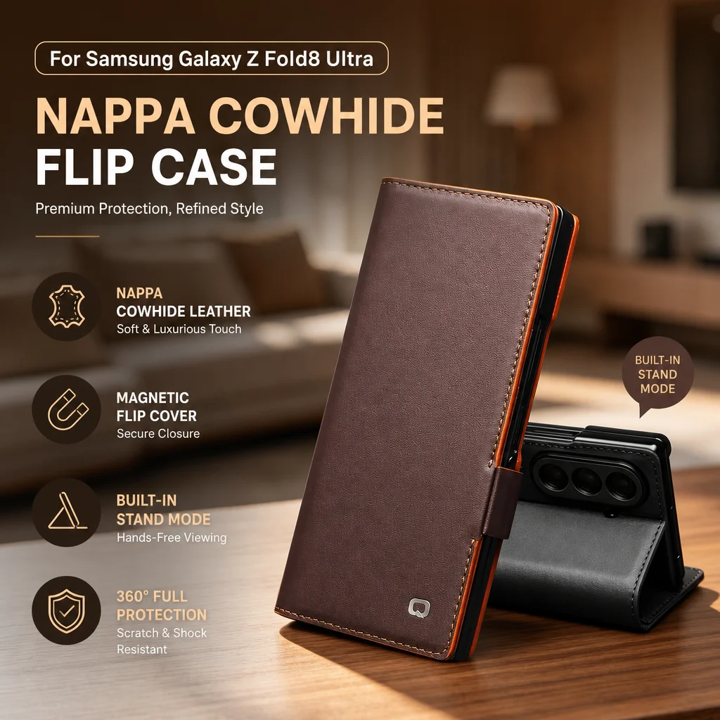 100% NAPPA Genuine Leather Flip Wallet Case For Samsung Galaxy Z Fold8 Ultra Fold 8 With Magsafe Magnetic Luxury Cowhide Cover