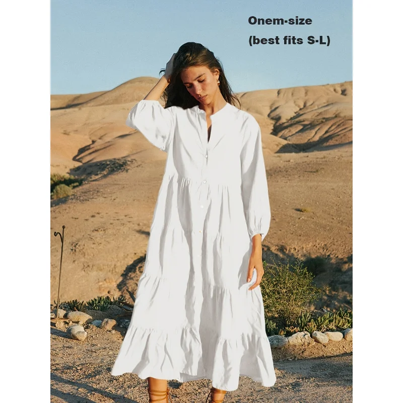 New Style Women's Casual Rayon Button- Shirt-style Cardigan, Beach Cover-up, Clothing, Vacation Maxi Dress