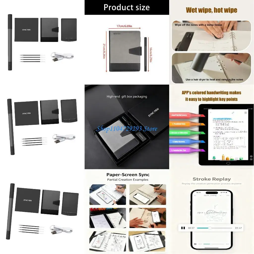 Y2GD Digital Notebook With Reusable Paper Refillable Leather Binder Cover For Students Office Workers Writing