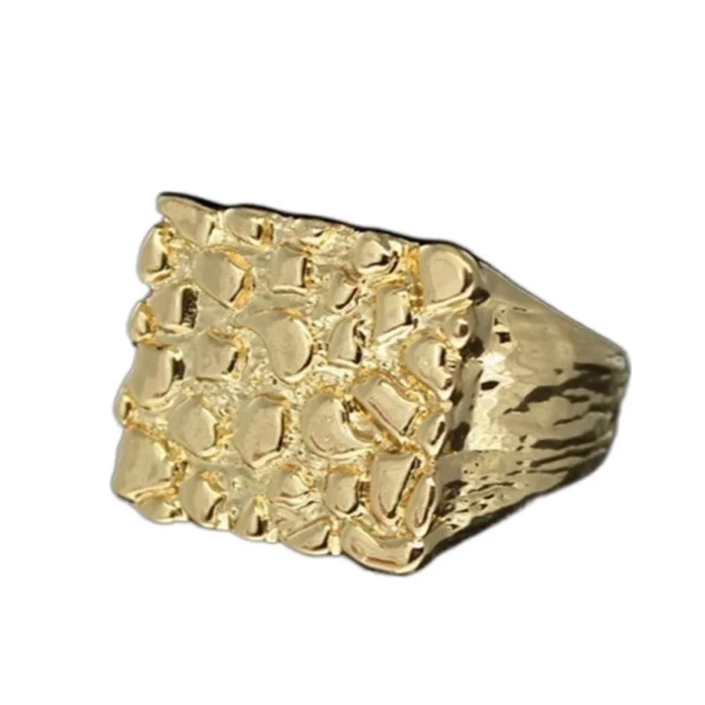 Retro Geometrisch Strukturierter Herrenring Quadratischer Breiter Ring mit Hammermuster im Hip-Hop-Stil für den Täglichen Gebrauch und Partys – Detail 7