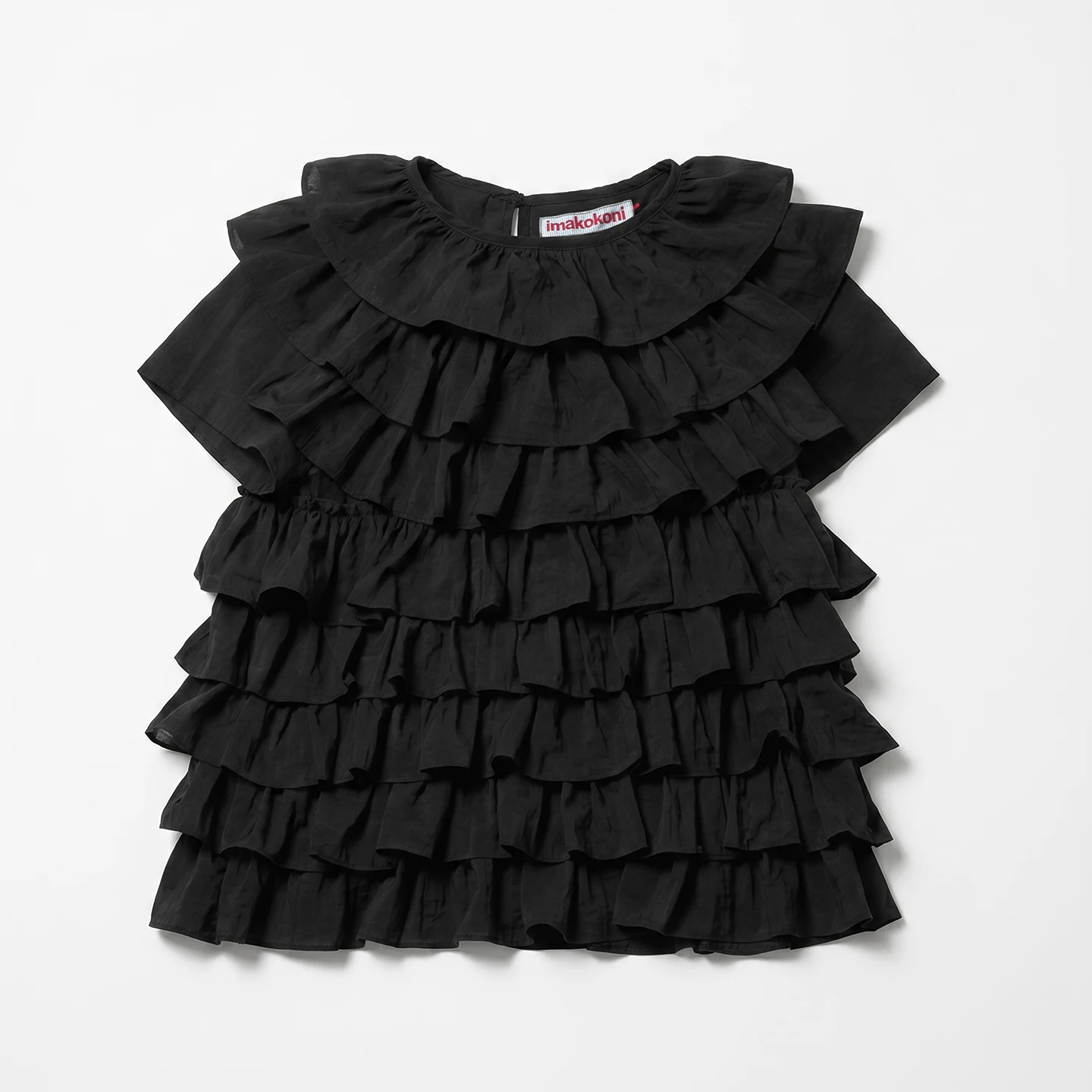 

Black cake layered T-shirt for women, imakokoni summer Japanese style artistic multi-layer ruffled short sleeved top 265472