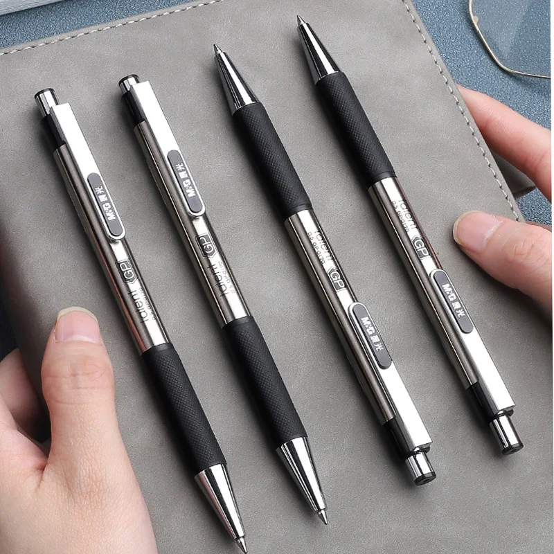 Retractable Stainless Steel Ballpoint Gel Pens,0.5mm Fine Point Bullet Tip Black Blue ink Refill Smooth Writing Grip Signing Pen