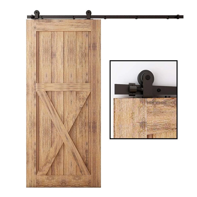 CCJH Barn Silent Moving Door T-type 6.6 Foot Slide Rail Single Door With Pulley Swing Stop Hardware Accessories