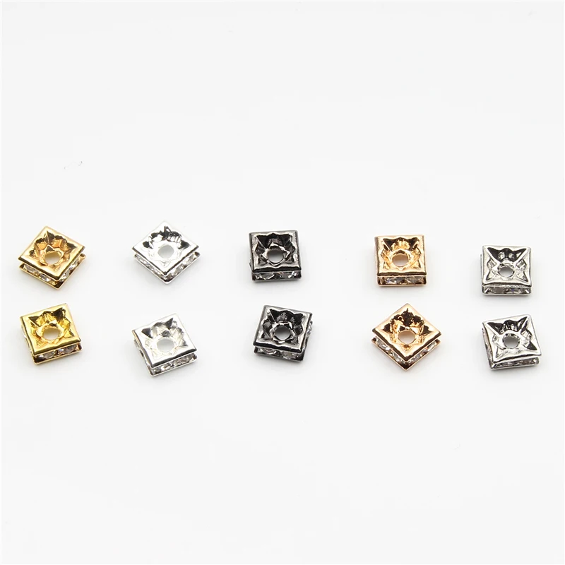 Square Rings Shape 6-10mm Colored Seed Beads Rhinestone Beads Loose Beads Metal Crystal Beads For Jewelry Making DIY Accessories