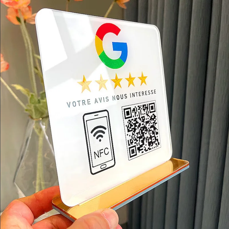 Custom Google Review Acrylic Logo with NFC Website Smart QR Code NFC Card Increase Your Reviews Social Media Standard Card Size