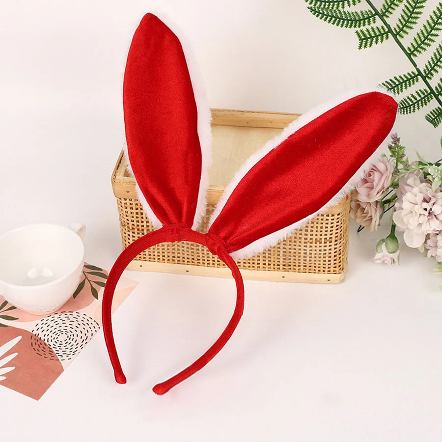 1pcs Red plush rabbit ears hair band hair accessories pure rabbit girl headband new rabbit New Year Christmas headwear