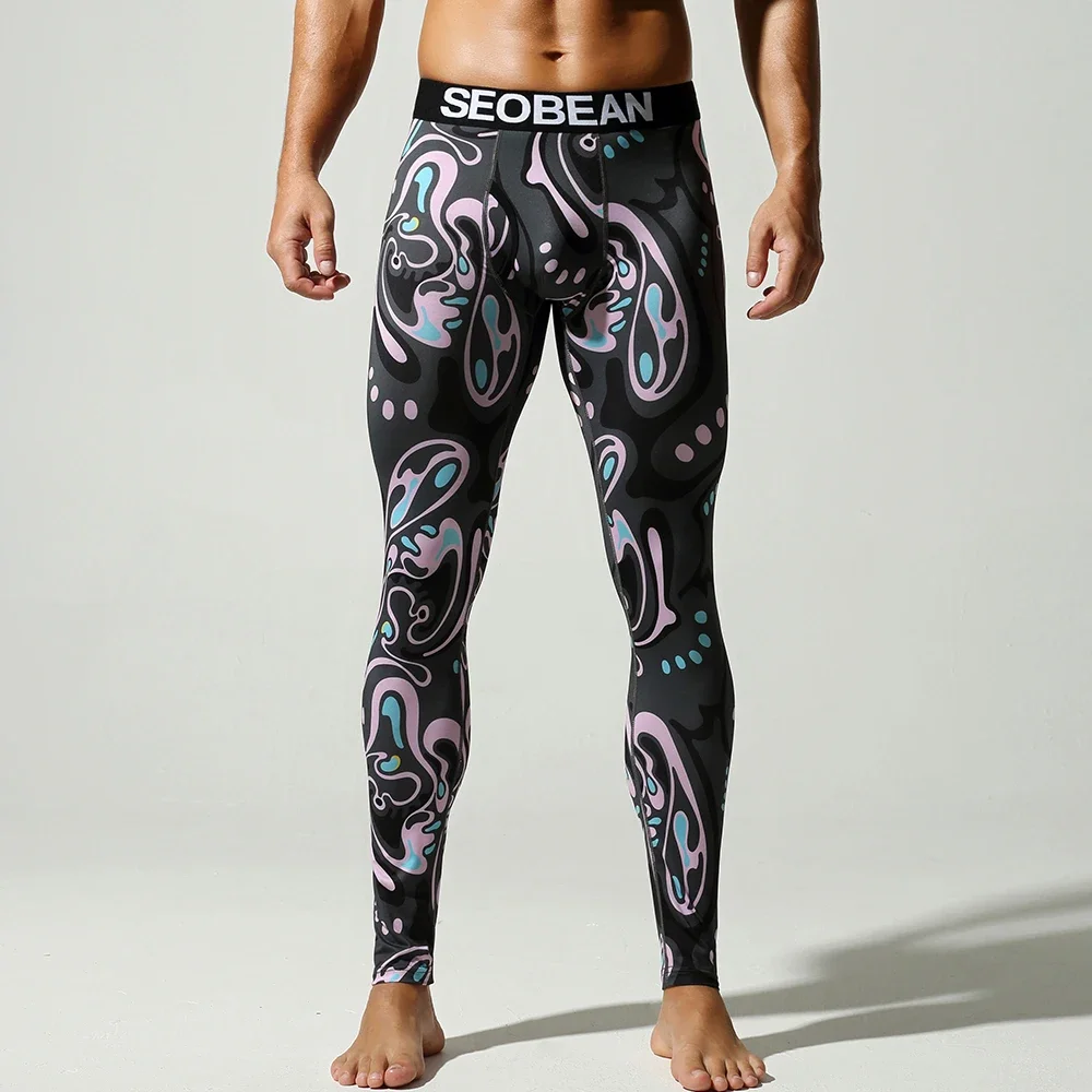 

SEOBEAN мужские колготки для тренировок с низкой посадкой и геометрическим узором, сексуальные трусы для фитнеса, леггинсы