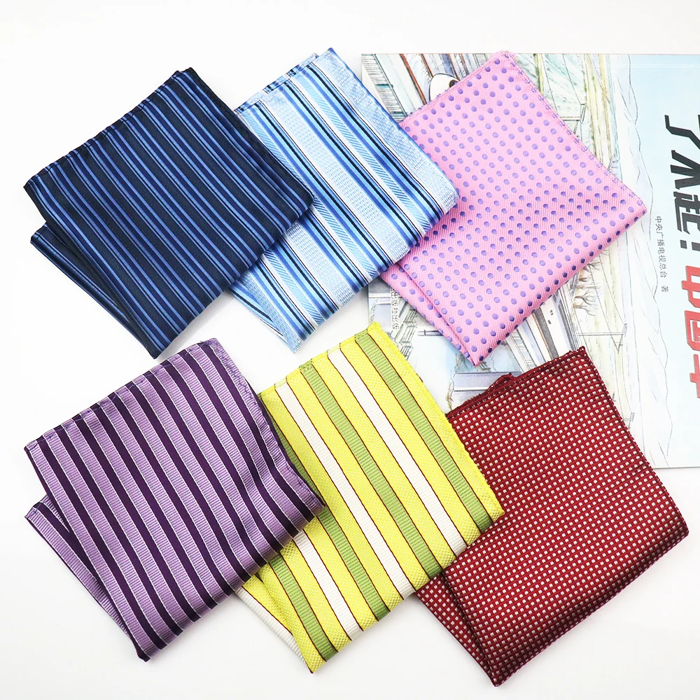 

Autumn Winter Style Fashion Colorful Pocket Square 22cm Men Polyester Jacquard Polka Dot Stripe Handkerchief Wedding Groom Hanky