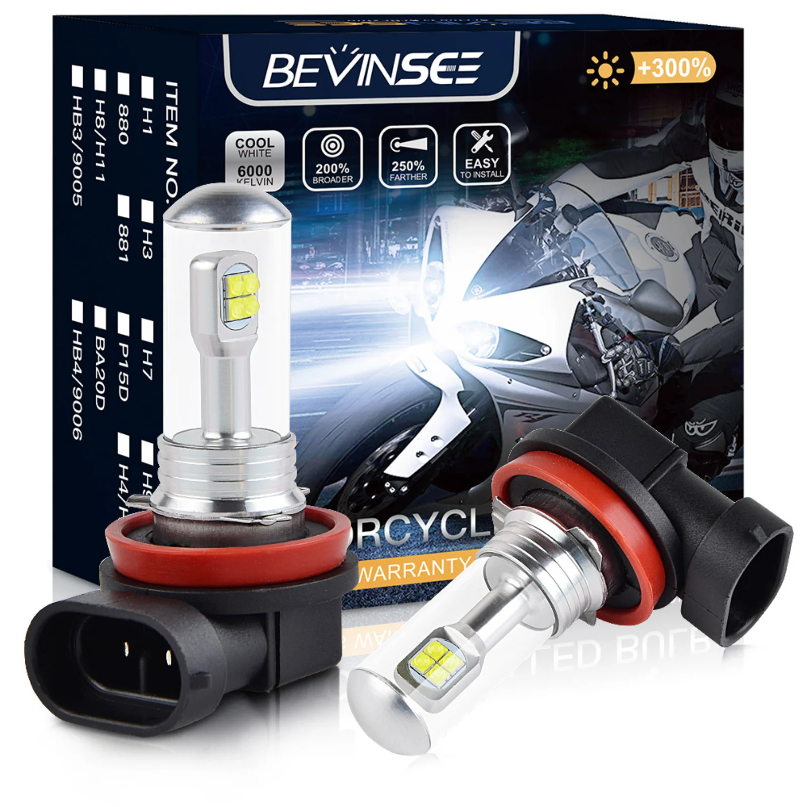 

BEVINSEE 2x 880 LED Light Bulbs 1:1 Halogen Size H11 LED Fog Light For Vehicles DRL Daytime Driving Lamp 880 Bulb for Motorcycle