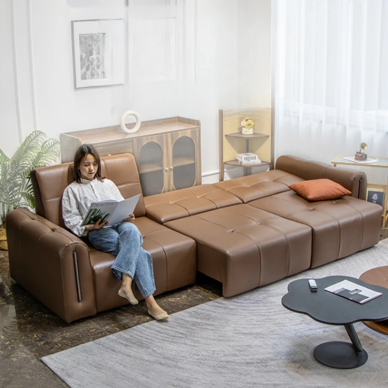 

Brown Living Room Sofas Luxury European Electric Nordic Leather Chaise Sofa Bed Lounge Foldable Designer Divano Letto Furniture