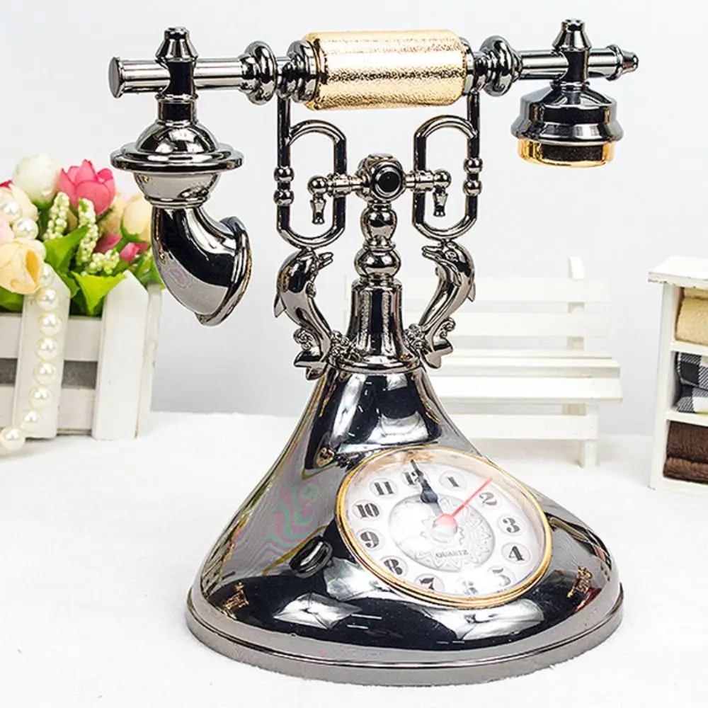 European Style Telephone Alarm Clock Antique Handmade Telephone Clock Model Accurate Easy to Install Telephone Clock Ornaments