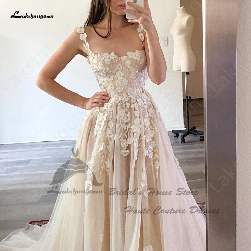 Lakshmigown หรูหราลูกไม้ดอกไม้ Boho ชุดแต่งงาน2023 Vestidos Civil เจ้าสาวสีชมพู Beach Gowns แต่งงาน Corset Lace Up กลับ