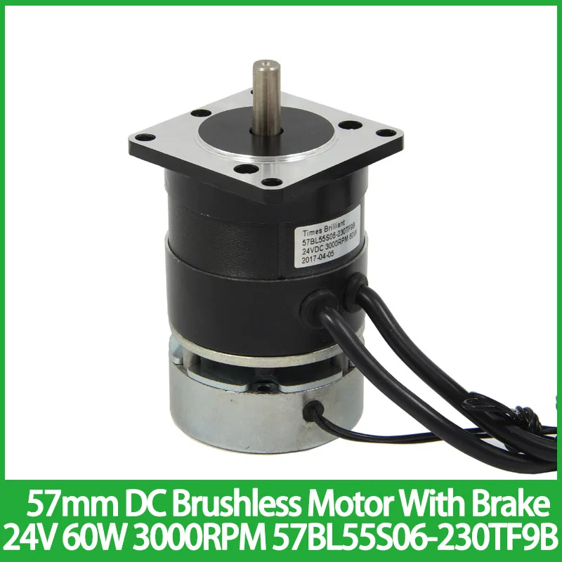 

BLDC 57mm DC Brushless Motor With Brake 24V 60W 3000 RPM High Torque 57BL55S06-230TF9B