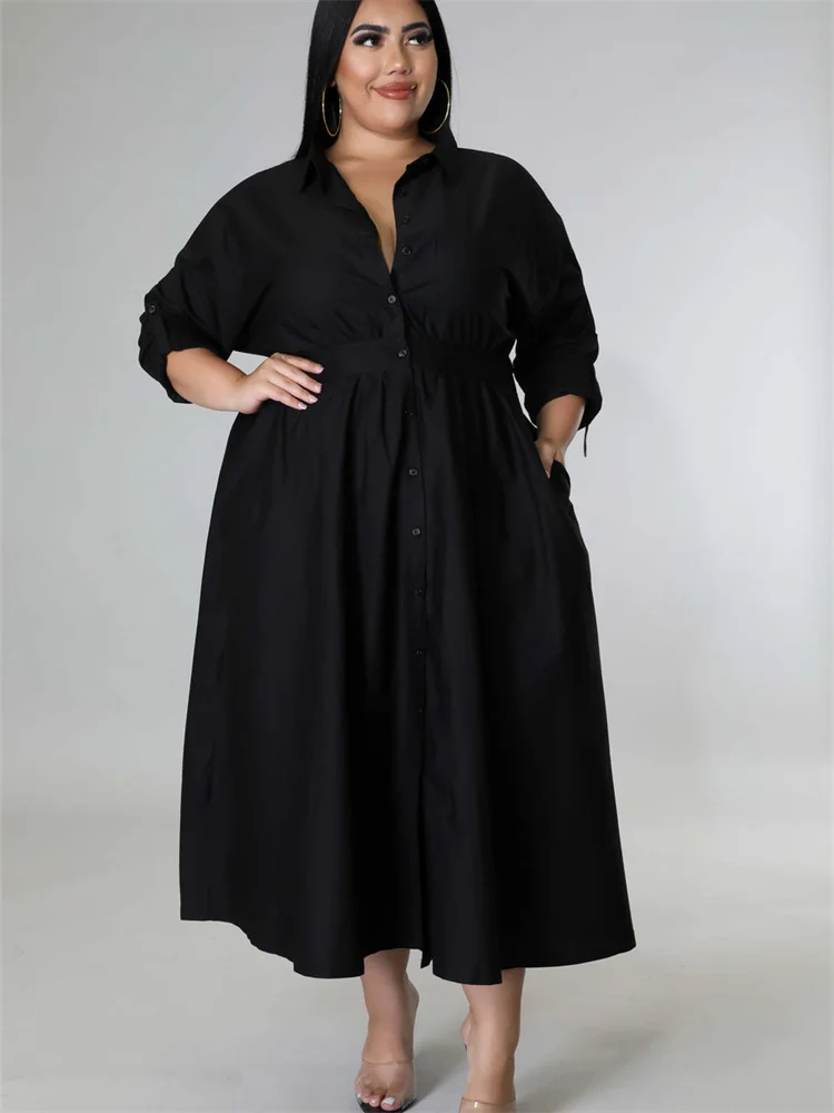 Wmstar Plus Size  Dress for Women Clothing Shirts Maxi Dress Fashion Pleated Outfits Fall Clothes Wholesale Dropshipping 2023