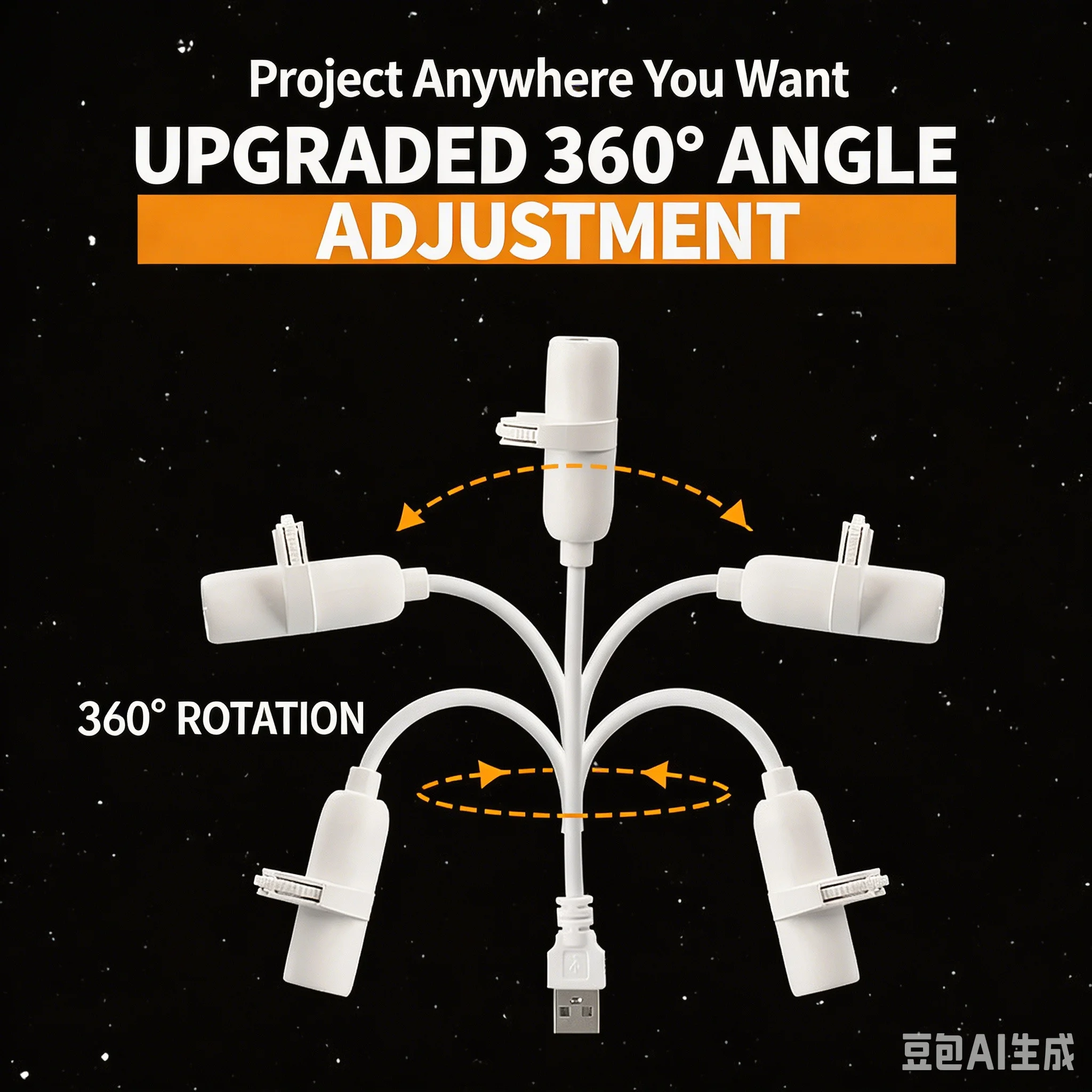 USB-Galaxie-Projektor-Licht 360 °   Einstellbare Ambiente-Sternenprojektionsleuchten Auto-Atmosphärenprojektionslampe Weltraum-Mondnachtlicht