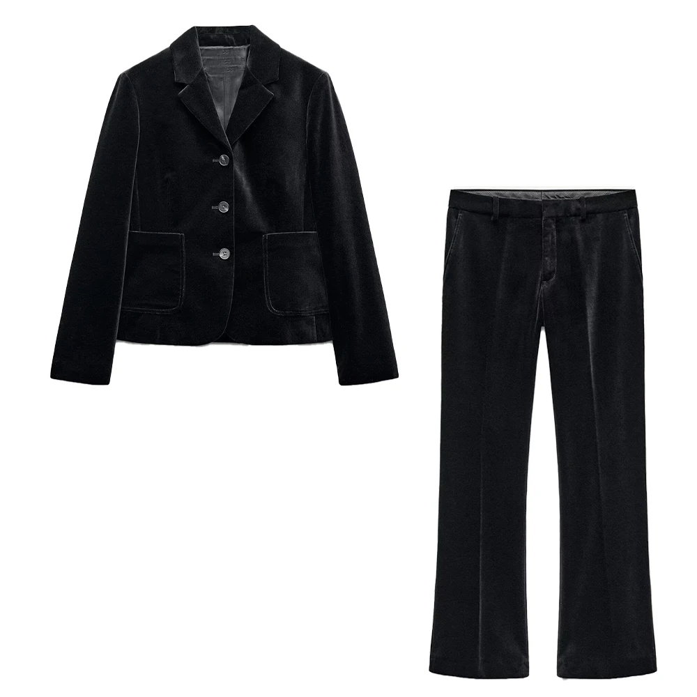 

UNIZARA single breasted solid color long sleeved suit jacket, high waist straight leg casual pants, winter new set for women