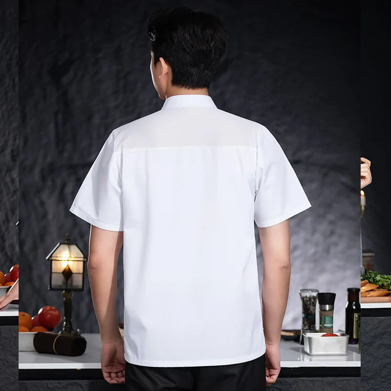 Uniforme de travail de cuisine de Restaurant d'hôtel, veste de Chef à manches courtes, manteau de cuisine blanc d'été pour boulangerie et pâtisserie