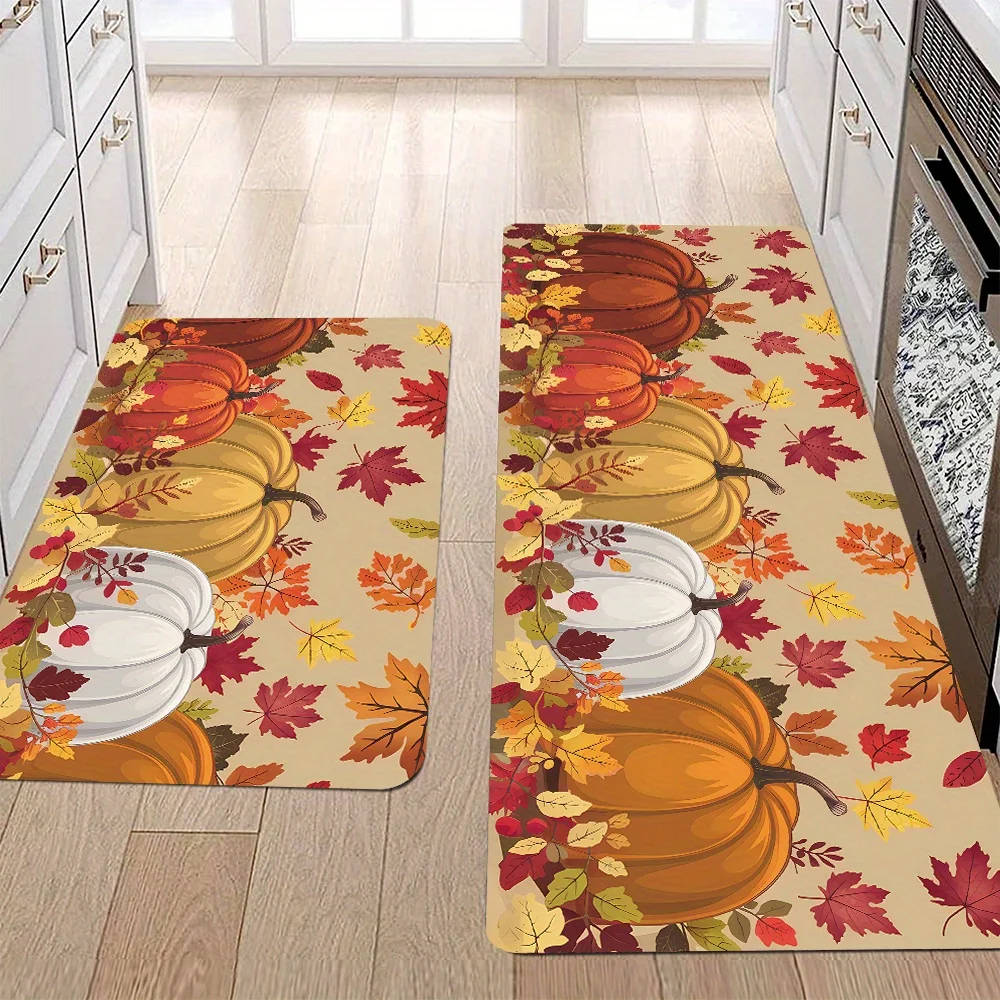 VIKAMA Thanksgiving-Teppich, Kürbis-Ahornblatt-Teppich, Küchenteppich, langer Teppich, Fußmatte, Wohnzimmer, Schlafzimmer, Sofa, weiche Bodenmatte