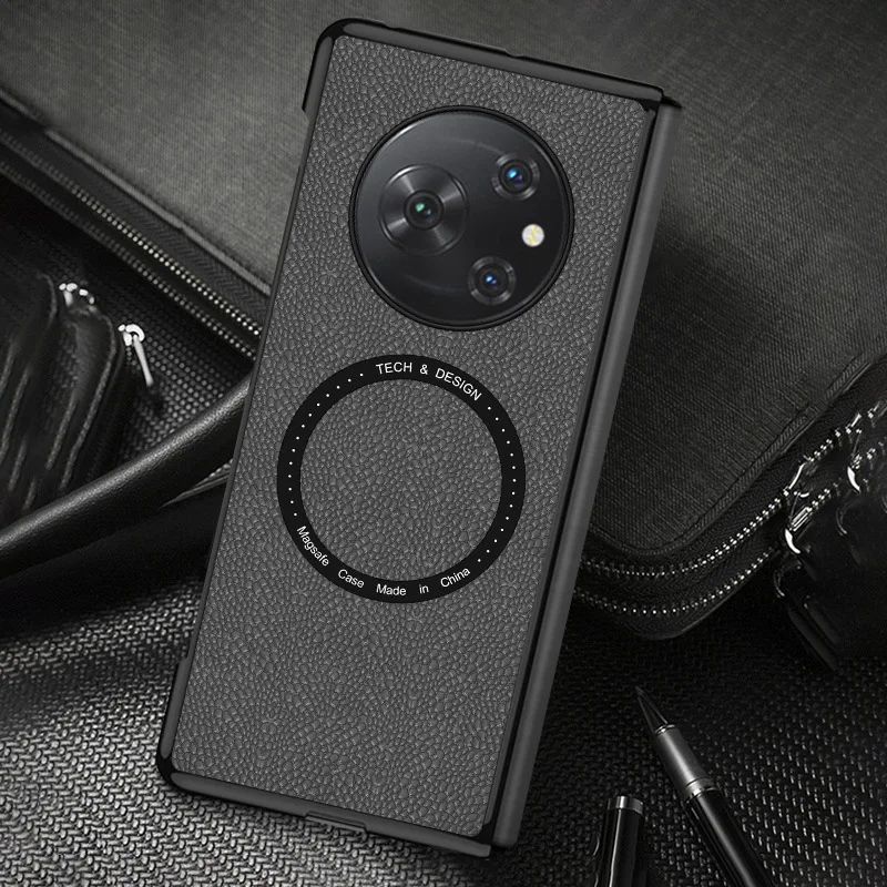 Phantom V Fold Casing Case for TECNO Phantom V Fold Magnetic Ring eather Hard Shockproof Mobile Phone Case Cover