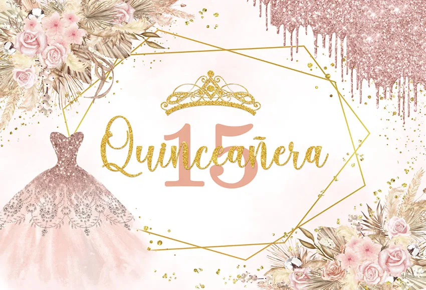 Mehofond Quinceanera Sweet 15เจ้าหญิง15th วันเกิดการถ่ายภาพฉากหลังสาว Glitter มงกุฎ Boho ดอกไม้ตกแต่งพื้นหลัง