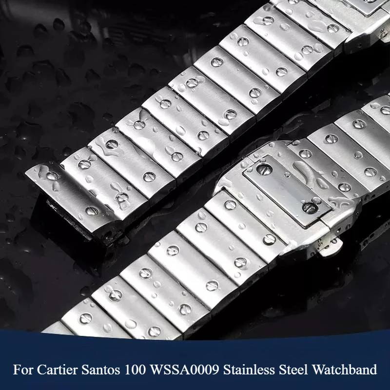 For Cartier Santos 100 Series WSSA0009 Original Style Steel Watchband 23mm Men's Durable Solid Stainless Steel Watch Bracelet