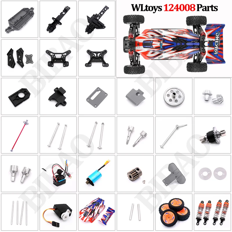 WLtoys 124008 124010 Original-Ersatzteile Antriebswelle Reifen Servo Stoßdämpfer Chassis Differentialgetriebe Empfänger