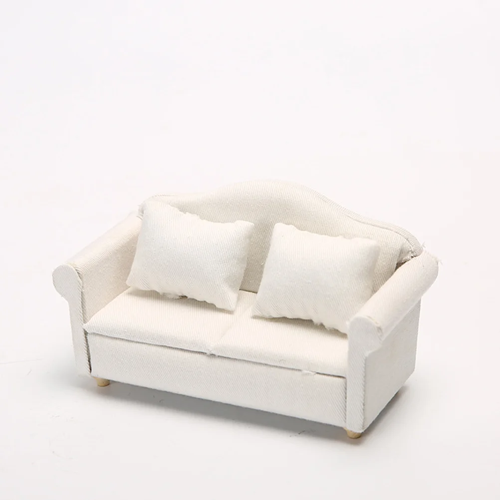 Sofa White Fabric Mini House Accessory Furniture Miniature Model Couch Adorable Tiny Micro Scene