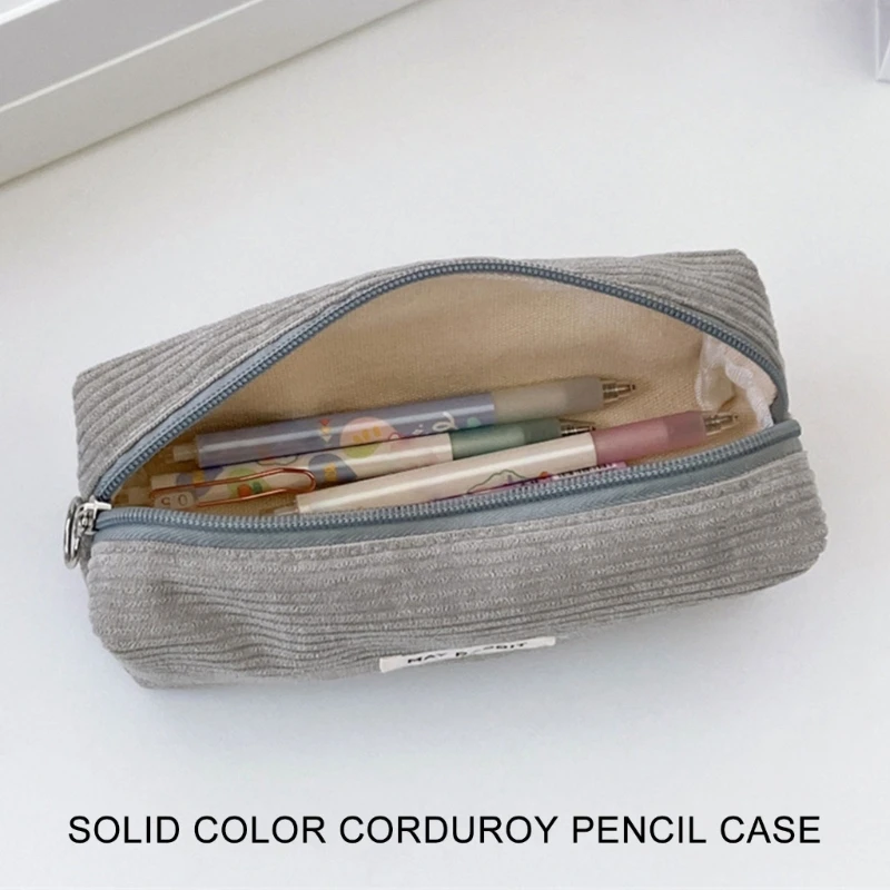 2Pcs Large Capacity Corduroy Pen Case, Corduroy Pen Pouches Pencil Bag Large Compartment for Student Boy Girl School