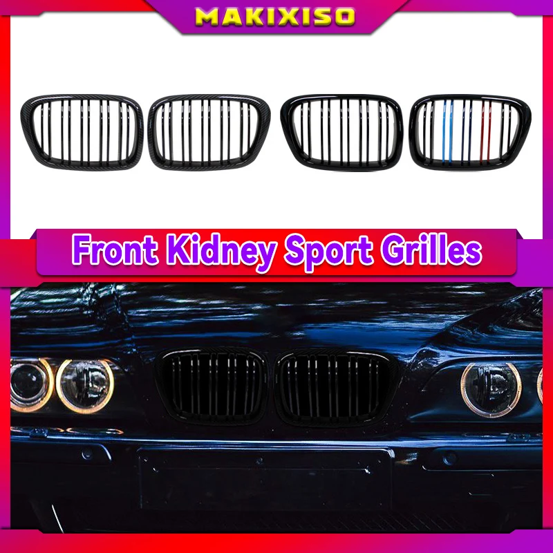 

For BMW E39 525 528 530 535 M5 1997 2003 Car Front Bumper Kidney Grille Racing Grills Replacement Double Slat Gloss Black Grille