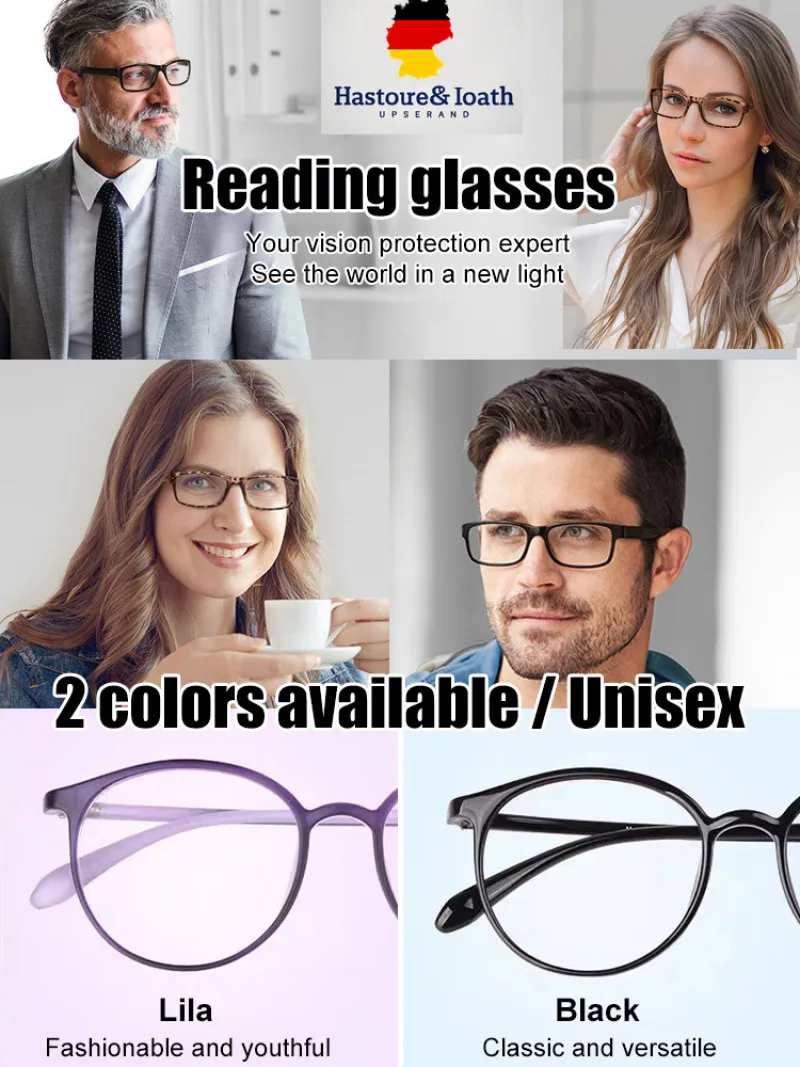 Gafas de lectura plegables HD para personas mayores, gafas para presbicia ultraligeras antiluz azul, cómodas, portátiles y duraderas, para leer