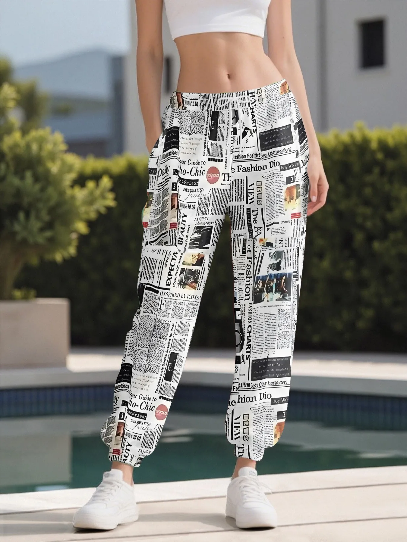 2026 autumn and winter new style women's pants street fashion casual comfortable easy-matching 3D newspaper pattern print