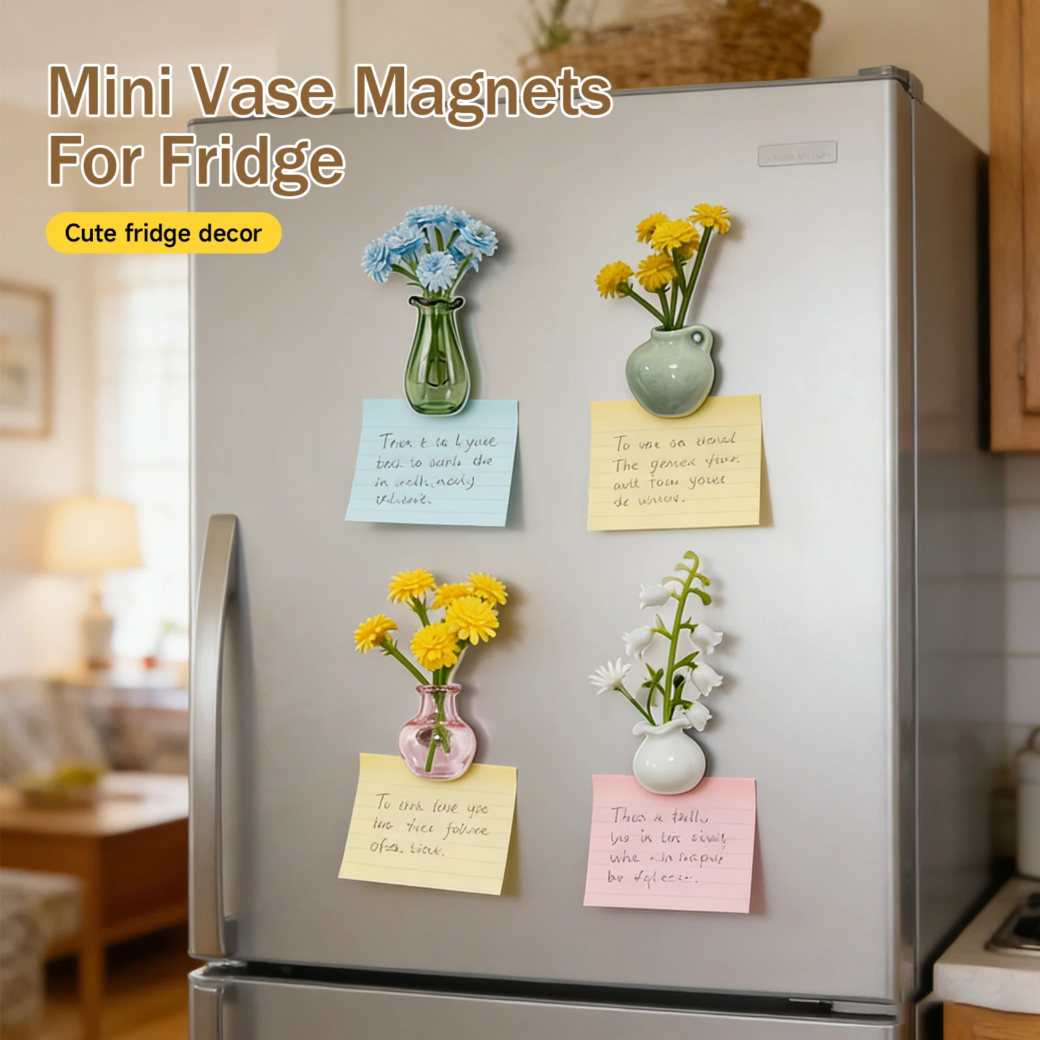 Magnetic Ceramic Vase Fridge Magnet, 3D Mini Hydroponic Plant Propagation Station for Wall & Refrigerator, Modern Decorative Flo