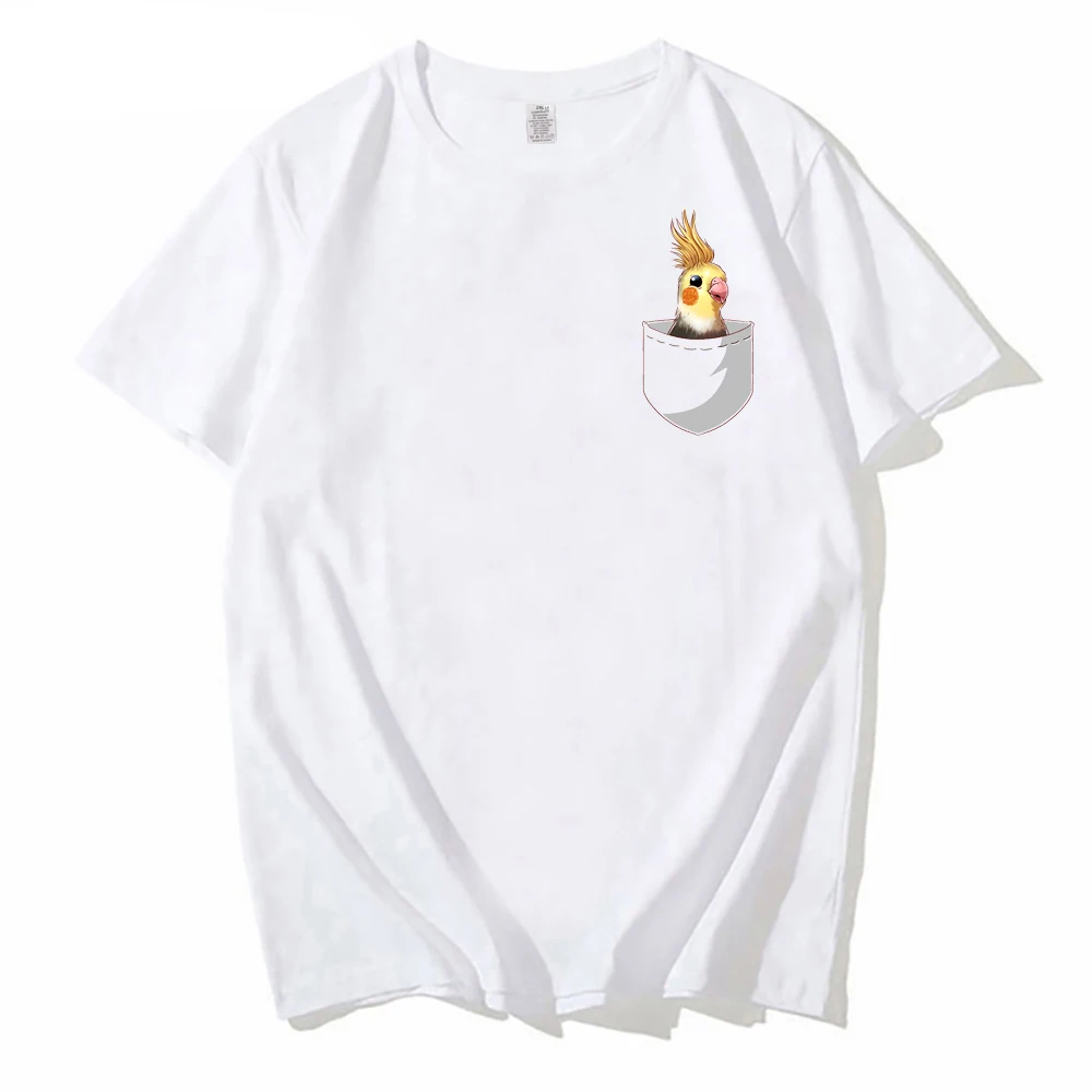 Funny Men T Shirt Pocket Cockatiel Parrot Print T-Shirt Male Streetwear Tops