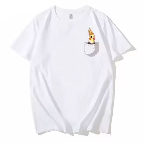 Funny men t shirt Pocket Cockatiel Parrot print t-shirt male streetwear tops
