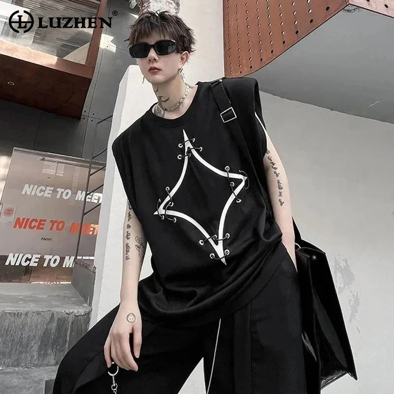 LUZHEN Splicing Design Decorate Men's Personality Ins Strap New Casual Sleeveless Vest High Street Wear Fashion T-shirts LZ1731